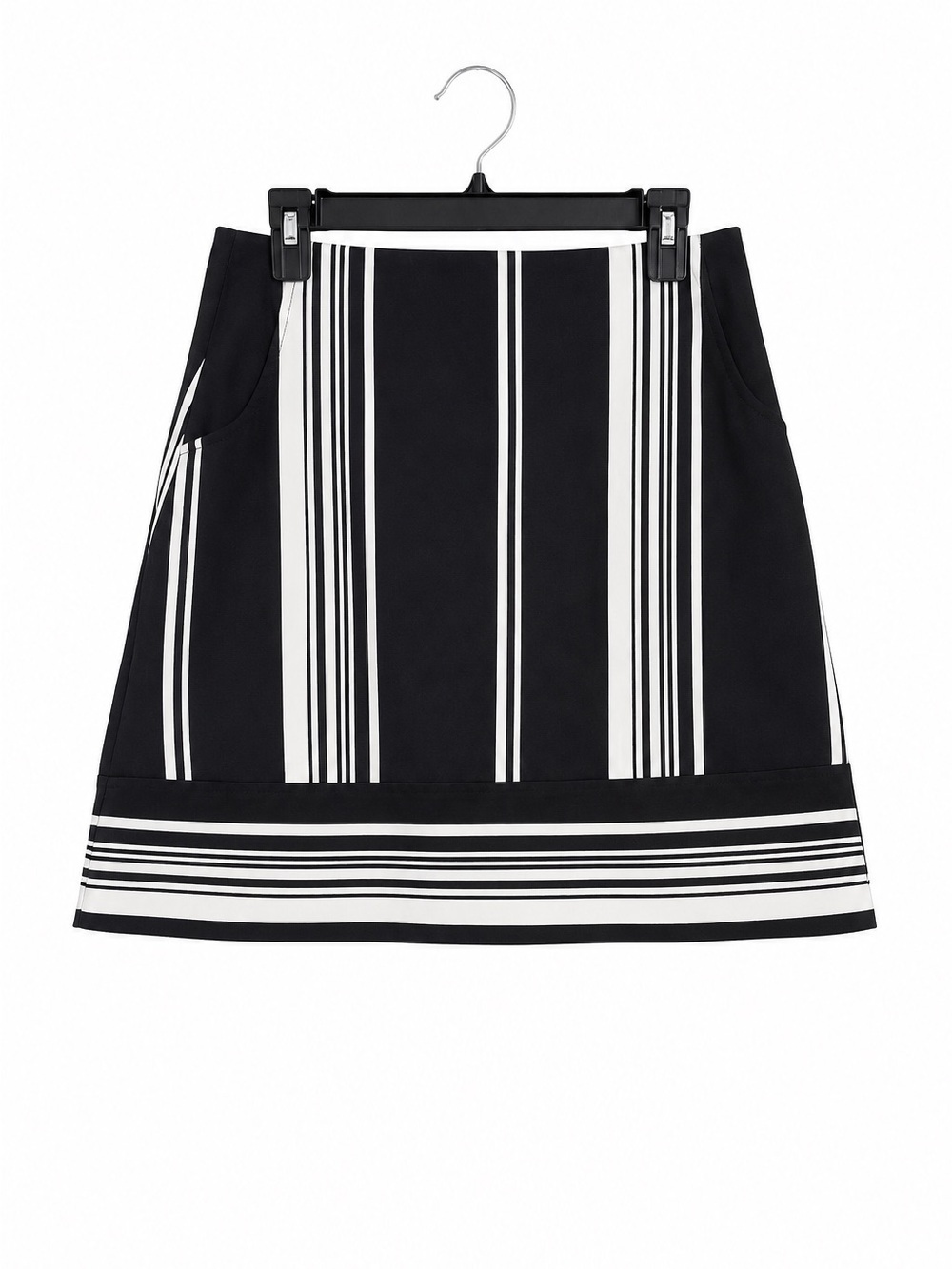 The Limited Black White Striped A Line Skirt Womens XS Pockets Lined